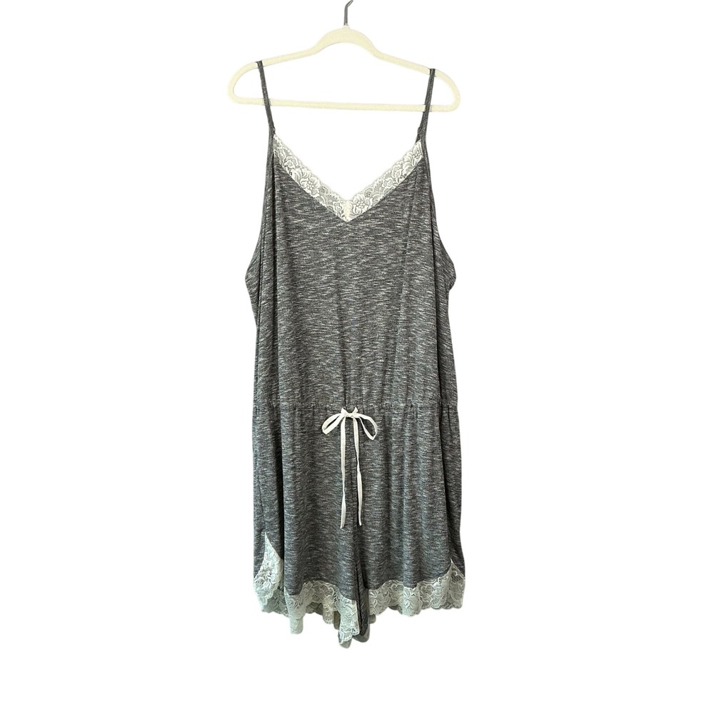 Cacique Grey Space Dye Lace Trim Romper Sleepwear Plus Size 26/28 NEW